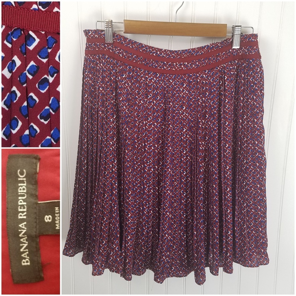 Banana Republic Burgandy & Blue Pleated Skirt